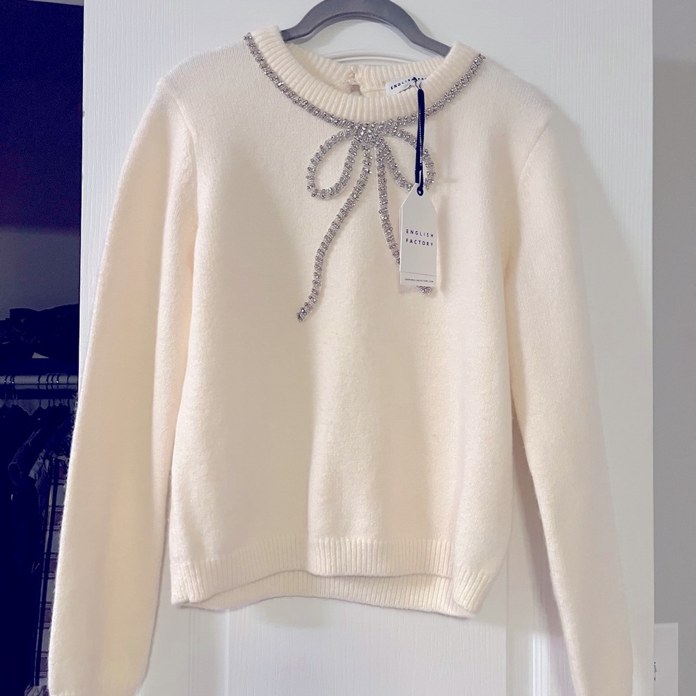 English Factory Rhinestone Bow Sweater - Picture 2 of 5